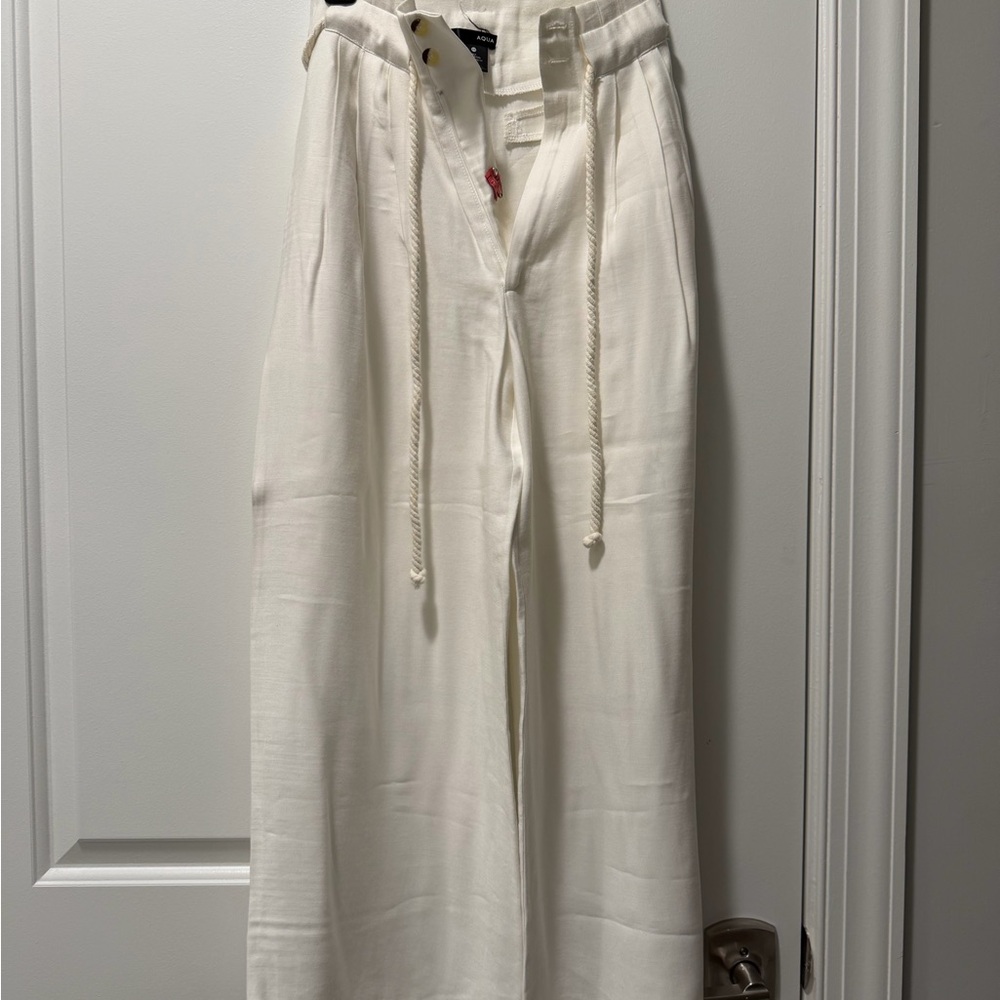 Aqua Cream Wide Leg Pants with Drawstring